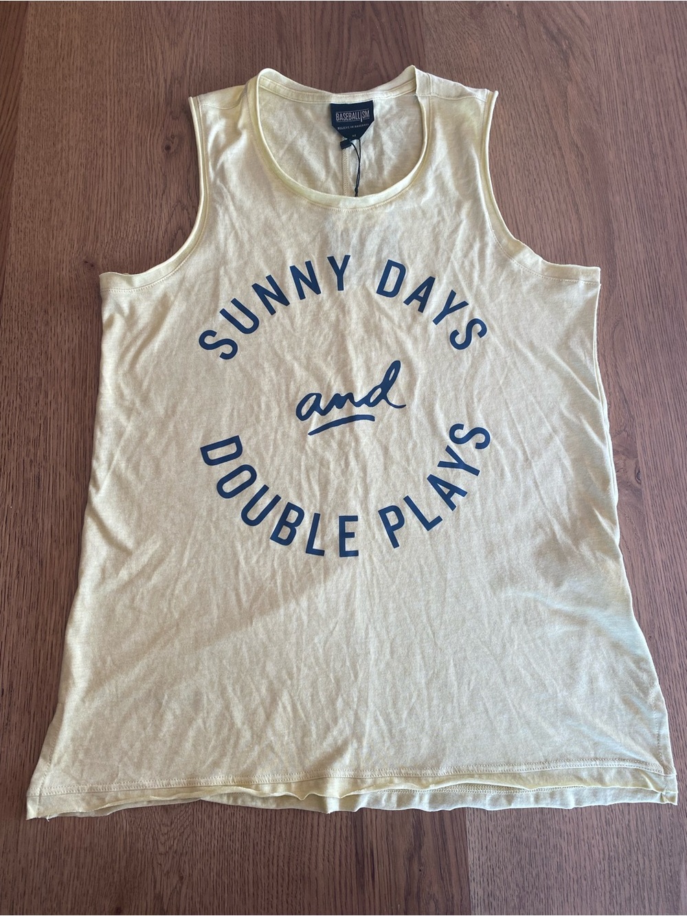New! Baseballism “Sunny Days and Double Plays" Yellow Graphic Tank Top Medium